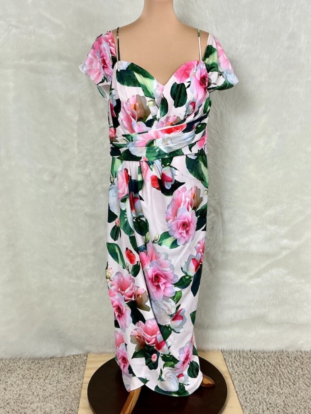 City Chic Pink Garden Pink Green Floral Off Shoulder Maxi Dress NWT Plus Size 16
